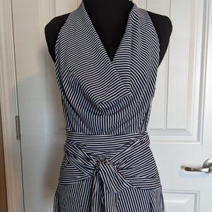 Ann Taylor Navy and White Striped Wrap Blouse